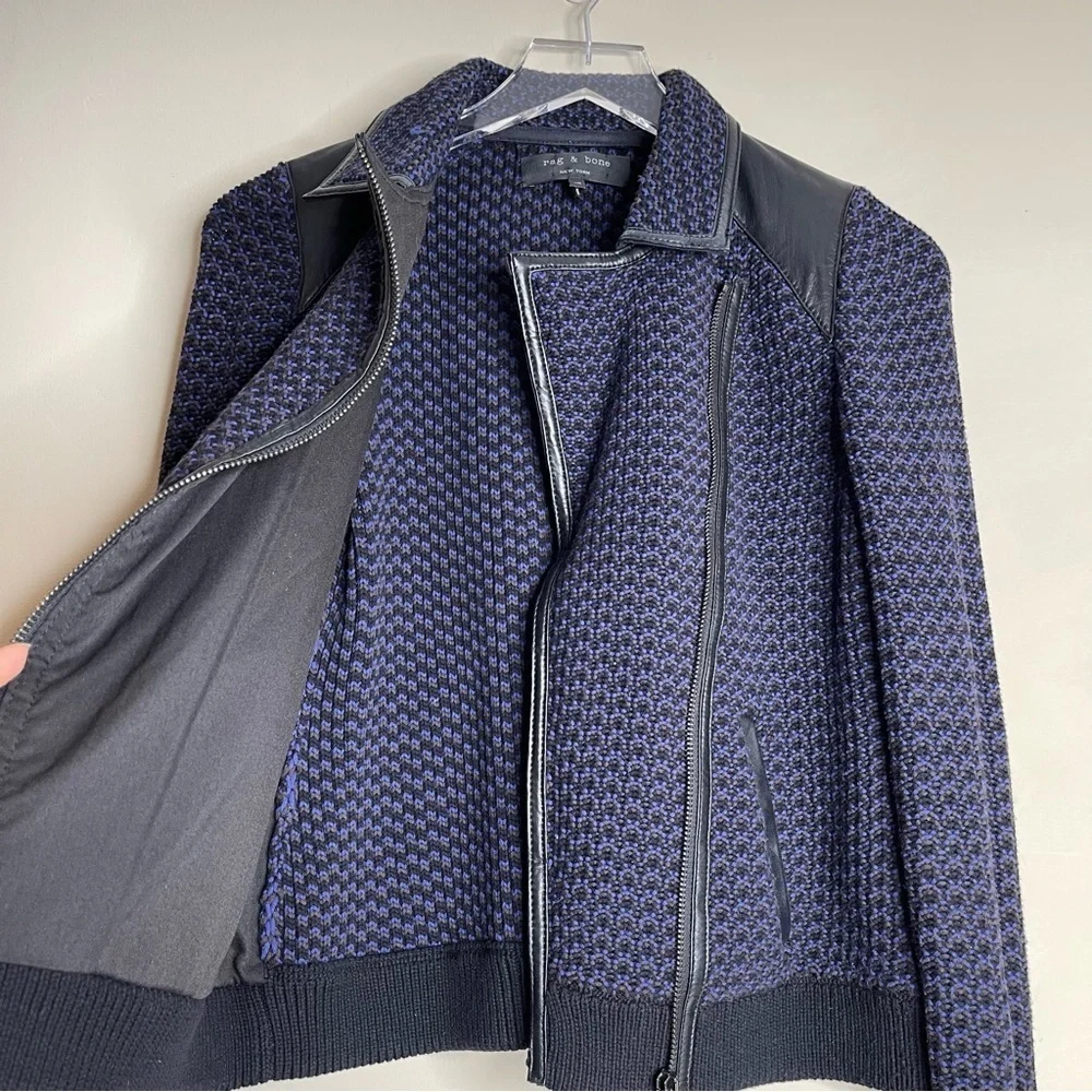 Rag & Bone Melinda Knit Boucle Biker Jacket wool & leather